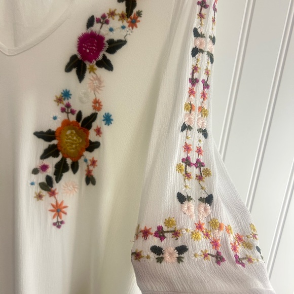 Sugarlips White Embellished Midi Dress with 3/4 Sleeves boho bohemian vacation - Picture 5 of 16